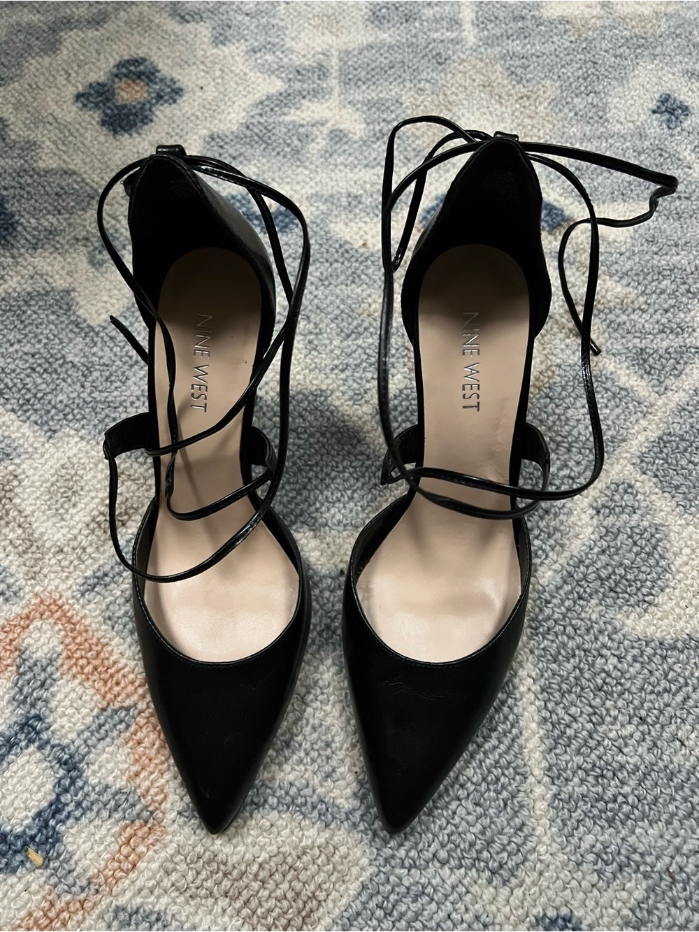 Nine West Black Pointed Lace-Up Women's Heels
